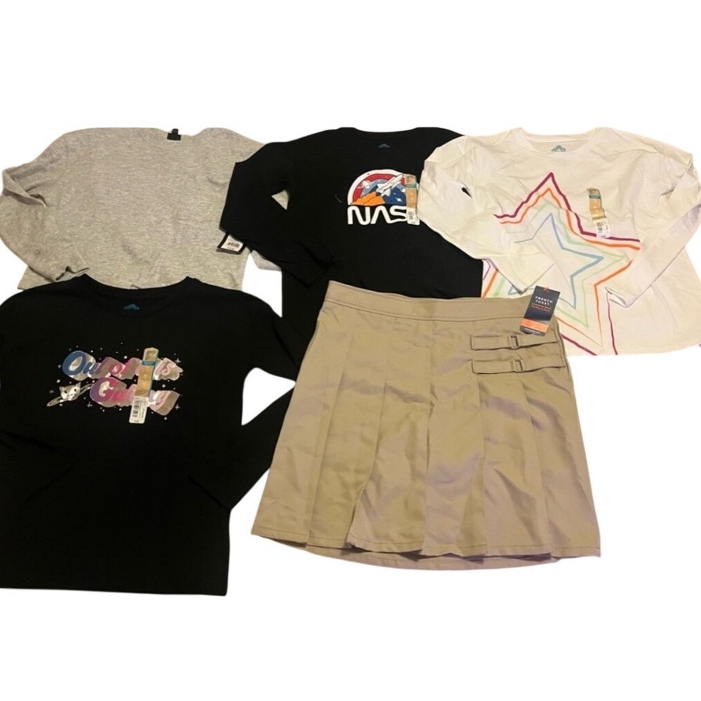 Girls XL Back to School Clothing Lot 5 Pc Graphic Tops French Toast Skirt NWT